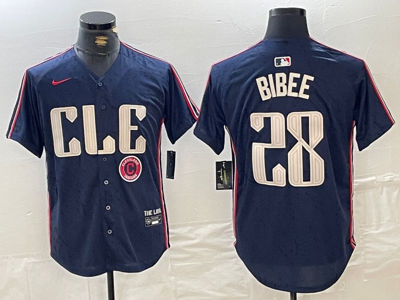 Men Cleveland Indians #28 Bibee Blue City Edition Nike 2024 MLB Jersey style 4->detroit tigers->MLB Jersey